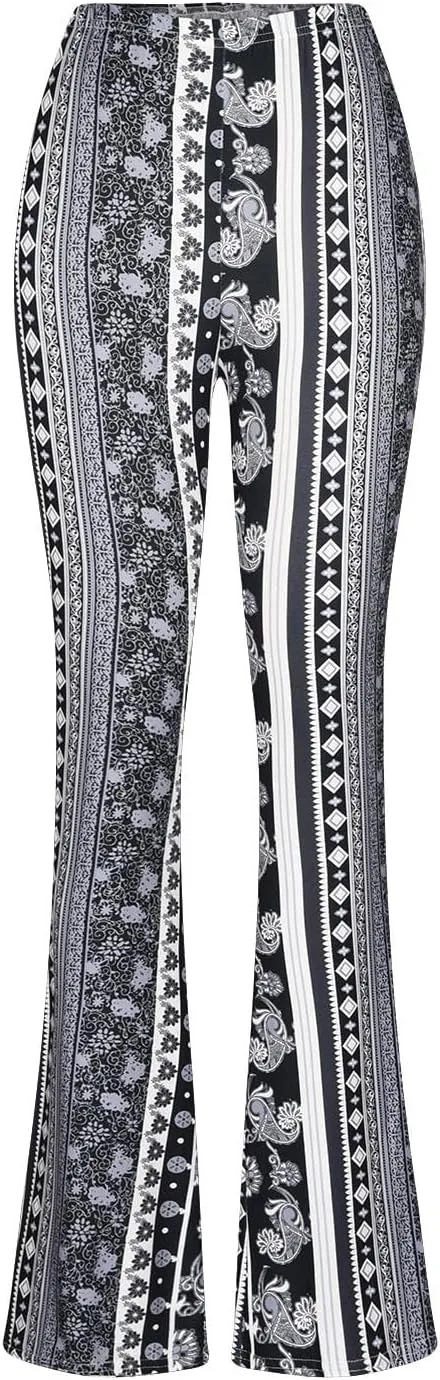 Boho Leggings for Women Flare High Waisted Stretchy Bell Bottom Trousers Tummy Control Hippie Yoga Leggings