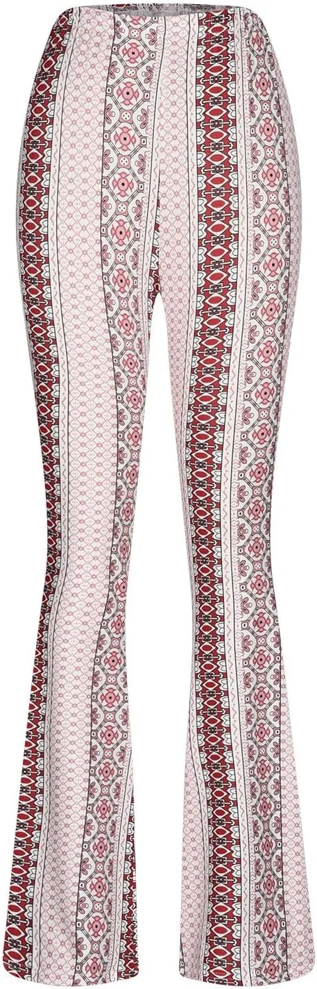 Boho Leggings for Women Flare High Waisted Stretchy Bell Bottom Trousers Tummy Control Hippie Yoga Leggings