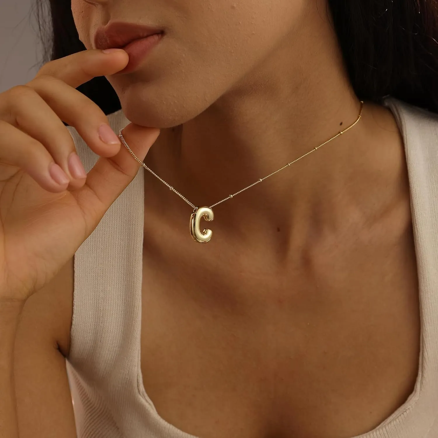Bubble Gold Letter Necklace for Women, 14k Gold Plated Balloon Initial Letter Pendant Necklace Dainty Charm Initial Necklaces for Women Trendy Chunky Custom Name Necklace Gold Jewelry for Womens