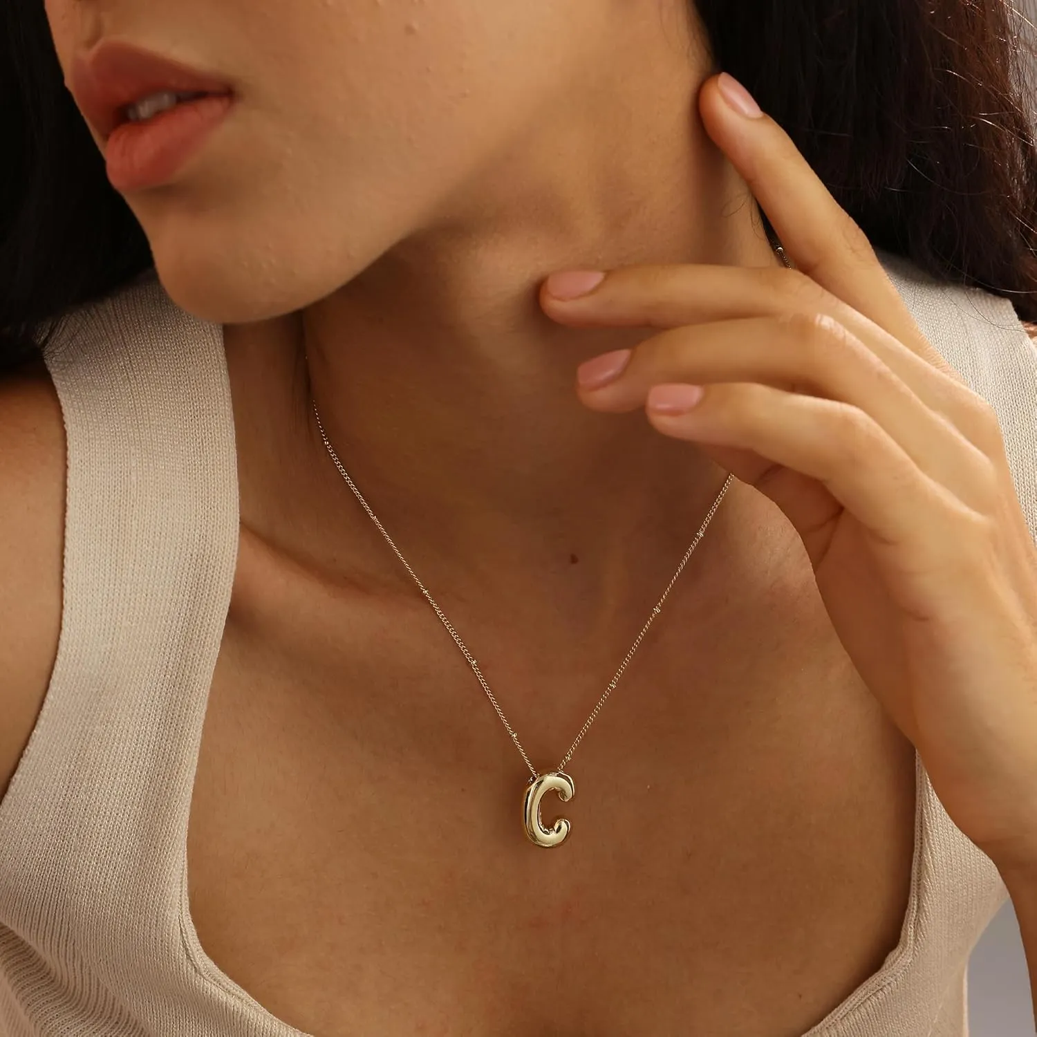 Bubble Gold Letter Necklace for Women, 14k Gold Plated Balloon Initial Letter Pendant Necklace Dainty Charm Initial Necklaces for Women Trendy Chunky Custom Name Necklace Gold Jewelry for Womens