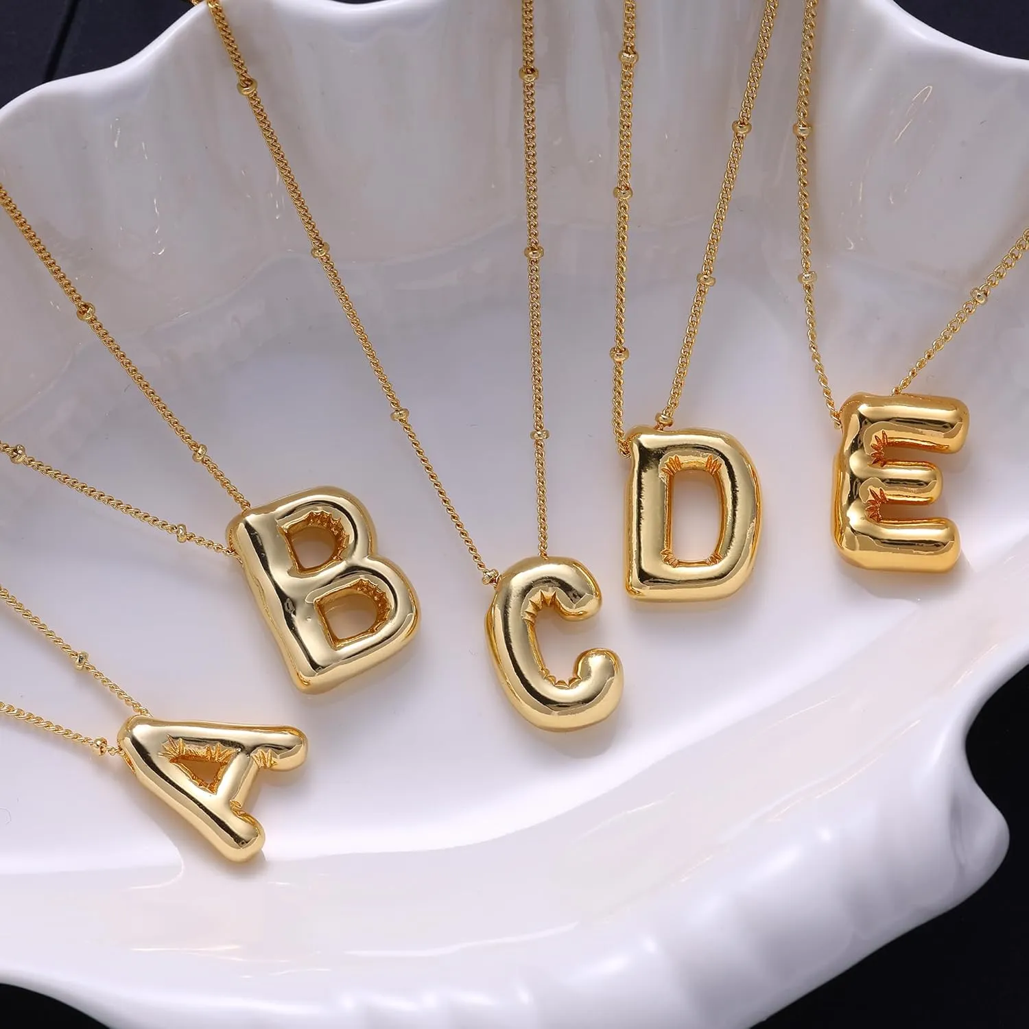 Bubble Gold Letter Necklace for Women, 14k Gold Plated Balloon Initial Letter Pendant Necklace Dainty Charm Initial Necklaces for Women Trendy Chunky Custom Name Necklace Gold Jewelry for Womens