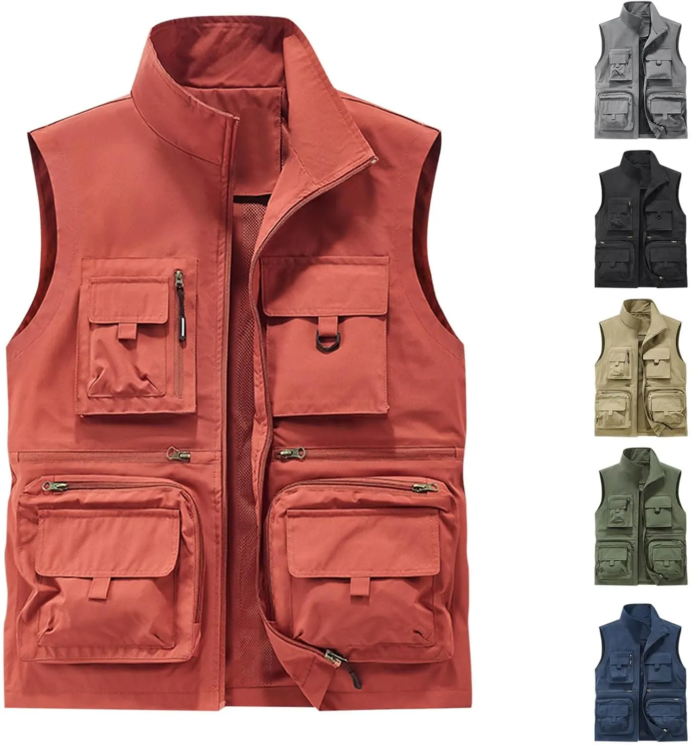 Cambkatl Men's Lightweight Utility Fishing Vest Outdoor Work Safari Travel Photo Casual Sleeveless Cargo Jacket Multi Pockets
