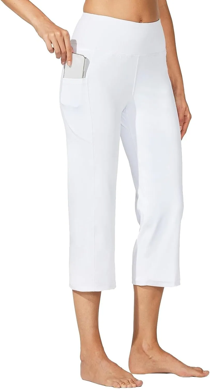 Capri Yoga Pants Womens Slacks Stretch Capris Wide Leg Running Pants Summer Pants 2025 Pull On Pants with Pocket
