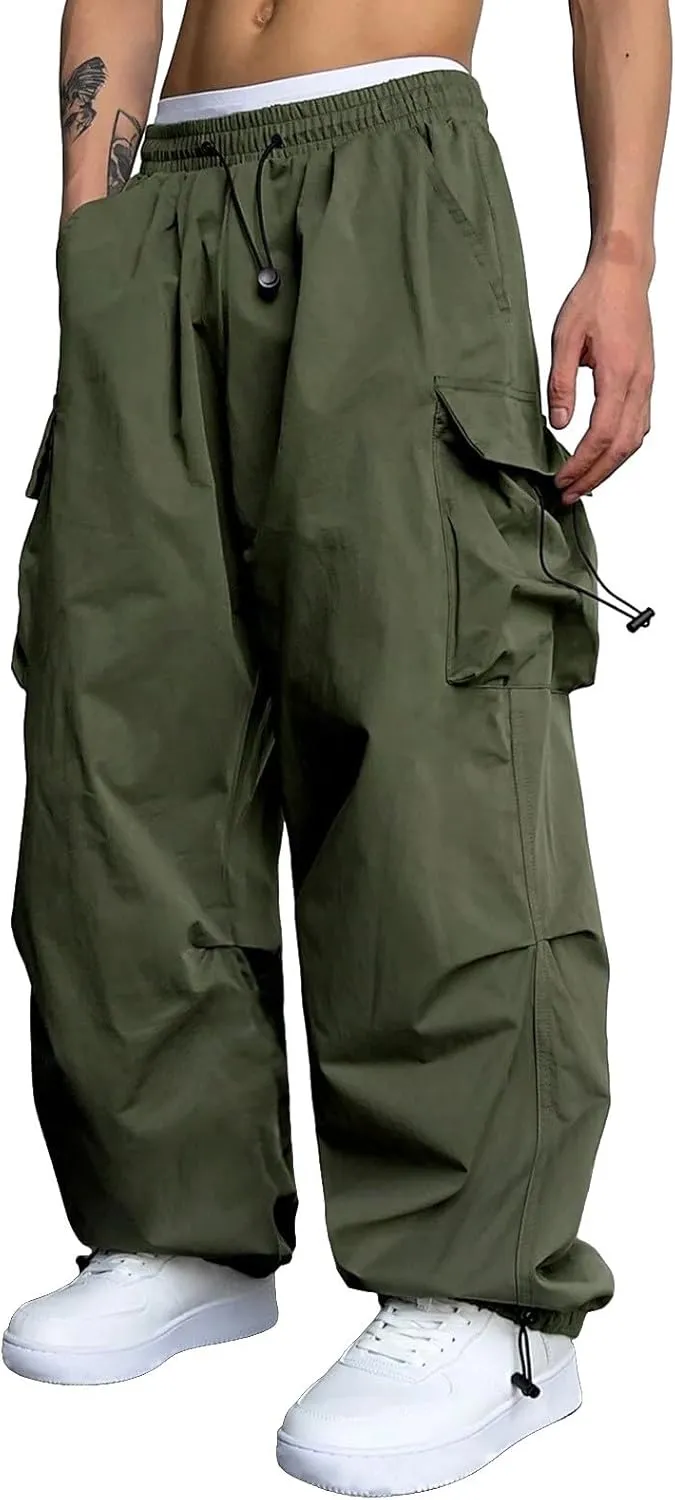 Cargo Pants for Men Baggy, Men's Baggy Cargo Pants Trendy Casual Parachute Pant Loose Fit Harem Joggers with Pockets