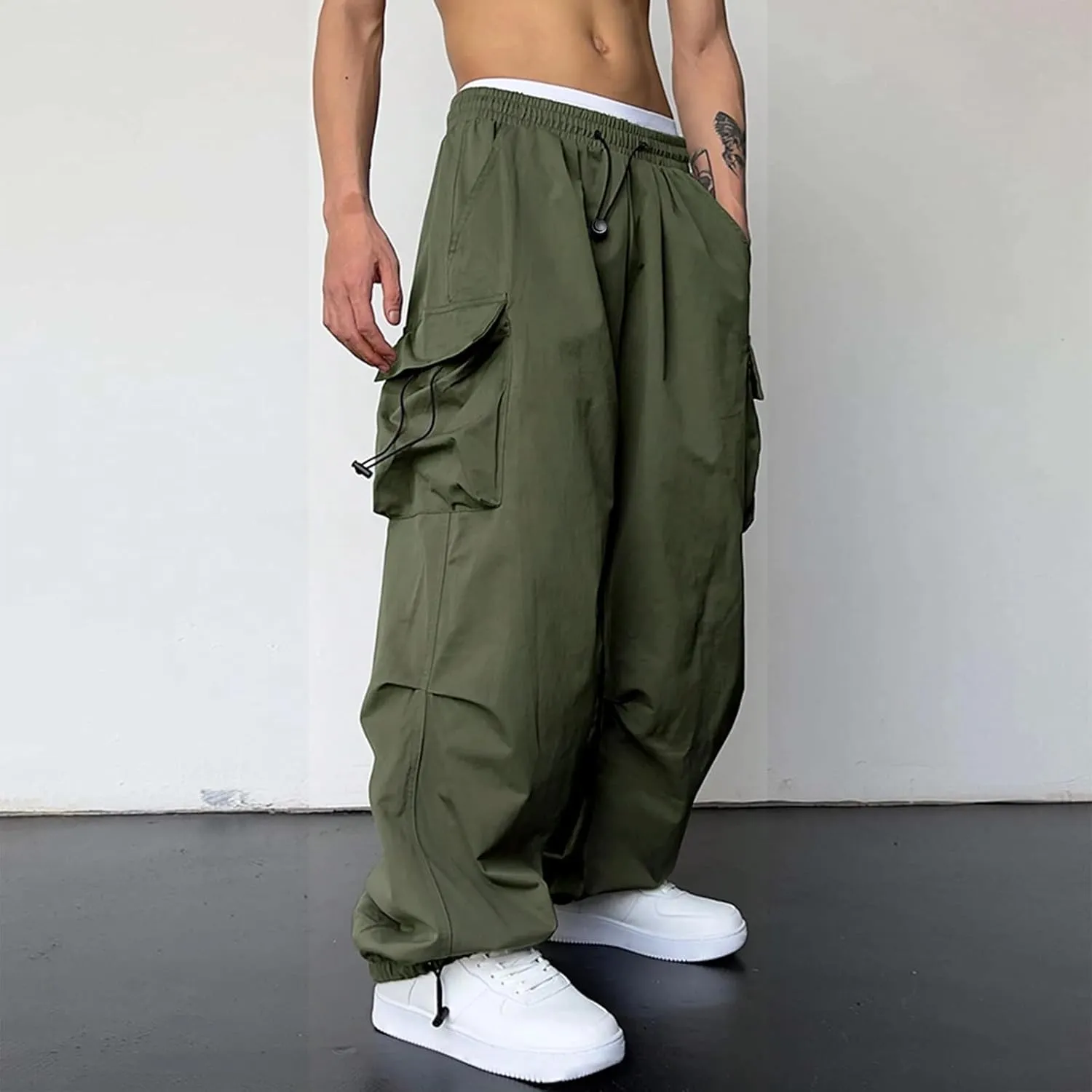 Cargo Pants for Men Baggy, Men's Baggy Cargo Pants Trendy Casual Parachute Pant Loose Fit Harem Joggers with Pockets