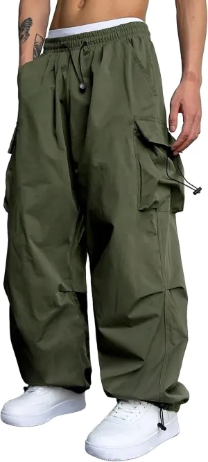 Cargo Pants for Men Baggy, Men's Baggy Cargo Pants Trendy Casual Parachute Pant Loose Fit Harem Joggers with Pockets