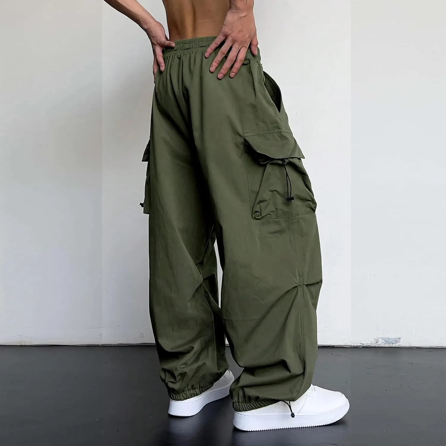 Cargo Pants for Men Baggy, Men's Baggy Cargo Pants Trendy Casual Parachute Pant Loose Fit Harem Joggers with Pockets