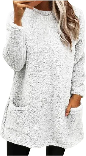 Ceboyel Womens Fleece Lined Sweatshirts Sherpa Fuzzy Sweater Long Sleeve Cute Tops Pullover Warm Winter Trendy Clothing
