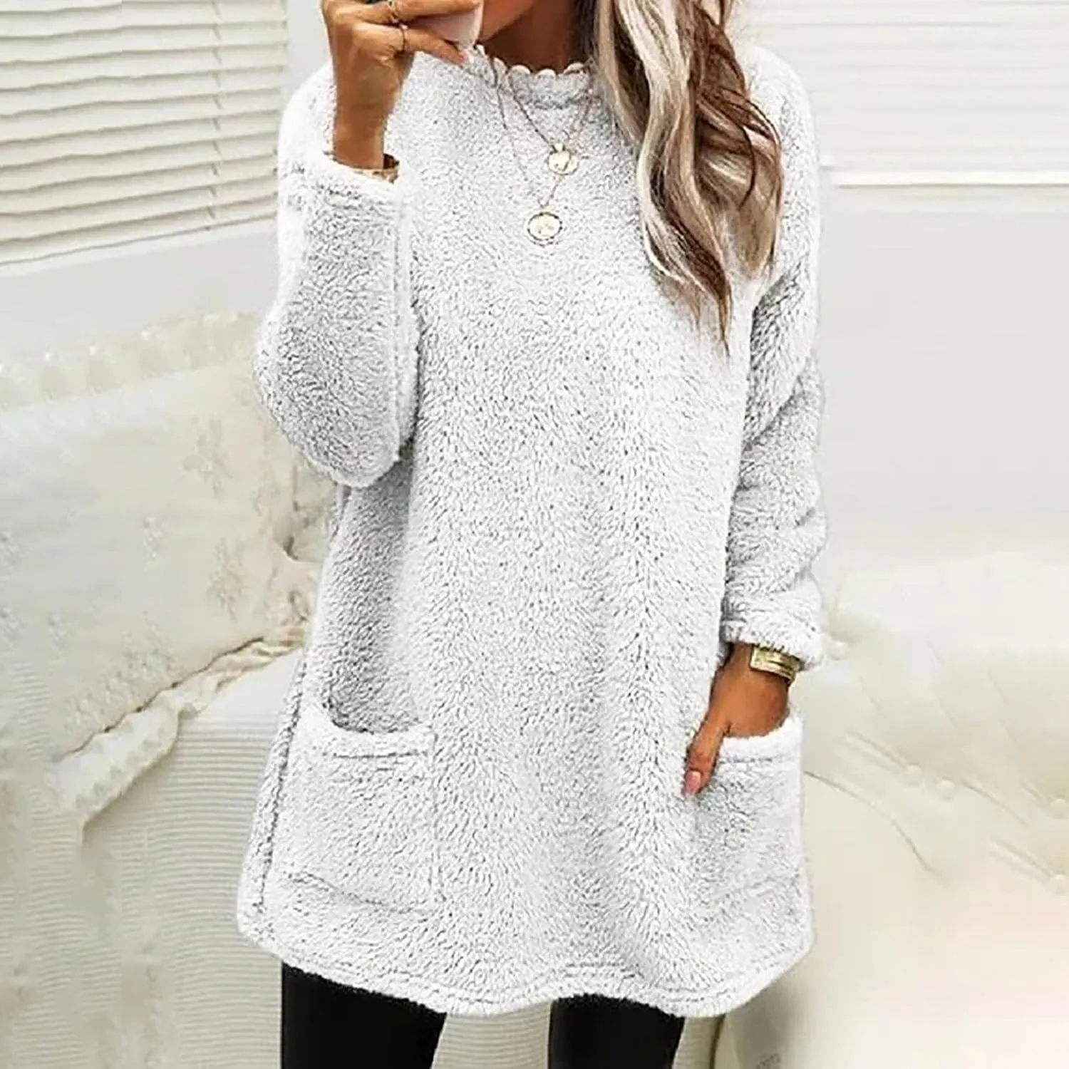 Ceboyel Womens Fleece Lined Sweatshirts Sherpa Fuzzy Sweater Long Sleeve Cute Tops Pullover Warm Winter Trendy Clothing