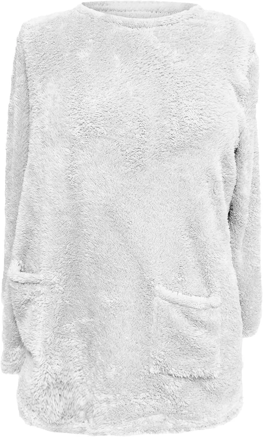 Ceboyel Womens Fleece Lined Sweatshirts Sherpa Fuzzy Sweater Long Sleeve Cute Tops Pullover Warm Winter Trendy Clothing