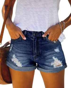 CHICZONE Womens Mid-High Rise Ripped Jean Shorts Distressed Stretchy Denim Shorts