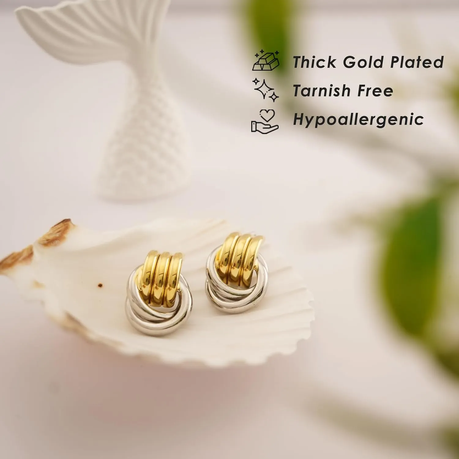 Chunky Gold Knot Earrings Statement Earrings for Women Gold Plated Dupes Geometric Dangle Earrings Hypoallergenic Fashion Trendy Jewelry Gifts
