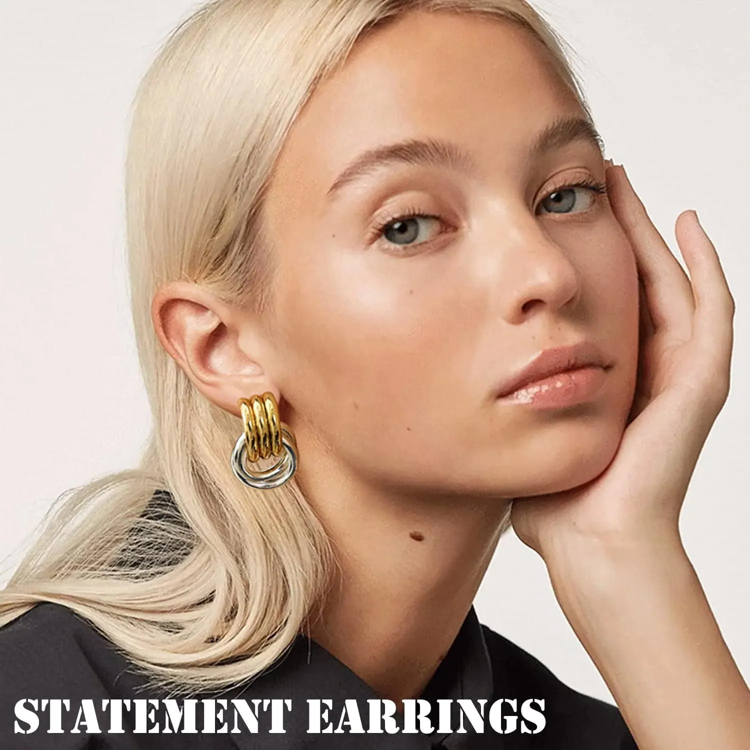 Chunky Gold Knot Earrings Statement Earrings for Women Gold Plated Dupes Geometric Dangle Earrings Hypoallergenic Fashion Trendy Jewelry Gifts
