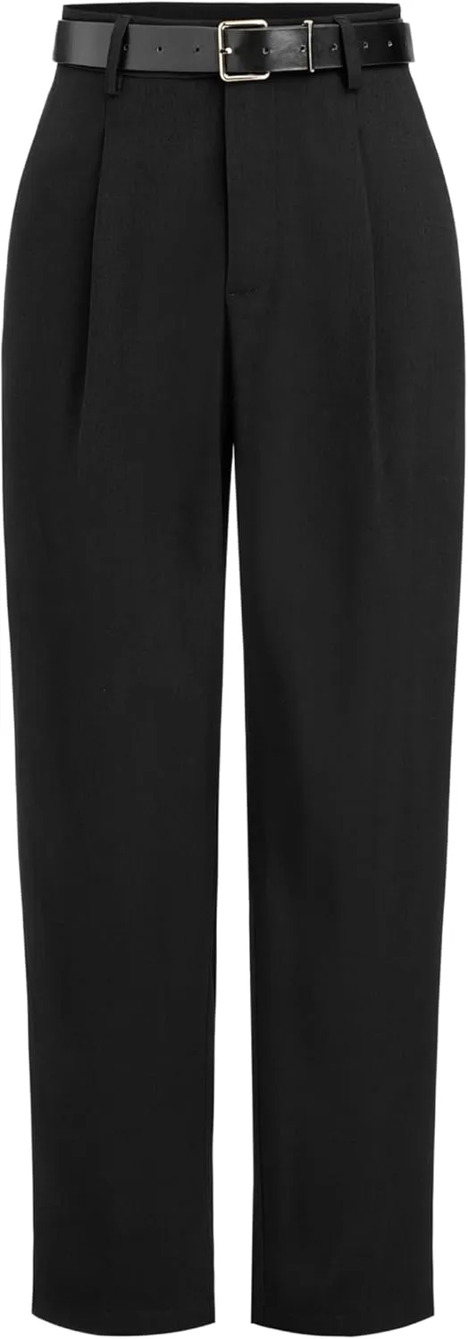 CIDER High Waist Solid Tapered Trousers with Belt