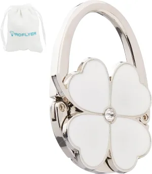 Clover Design Foldable Handbag Hanger Folding Purse Table Hook Holder(White)