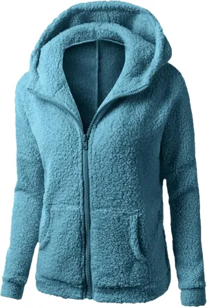 COTECRAM Womens Fleece Jacket Fall Winter Trendy Zip Up Sherpa Fuzzy Coats with Hood Casual Plus Size Warm Teddy Outerwear