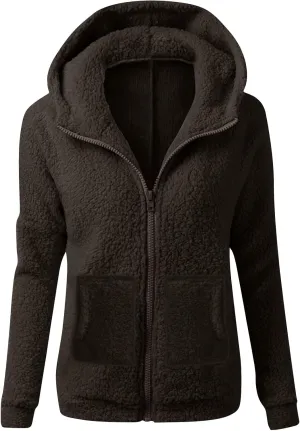 COTECRAM Womens Fleece Jacket Fall Winter Trendy Zip Up Sherpa Fuzzy Coats with Hood Casual Plus Size Warm Teddy Outerwear