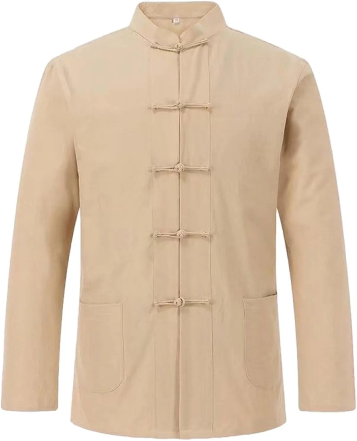 Cotton Linen Kung Fu Shirts for Men Mandarin Collar Frog-Button Long Sleeve Tang Suit Casual Chinese Traditional Tops