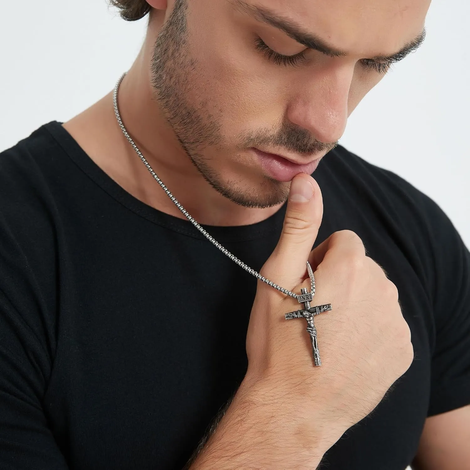 Crucifix Cross Necklace for Men and Women with 18K Gold Plated Exquisite Jesus Pendant and Double Adjustable Necklace Chains 16-30 Inch
