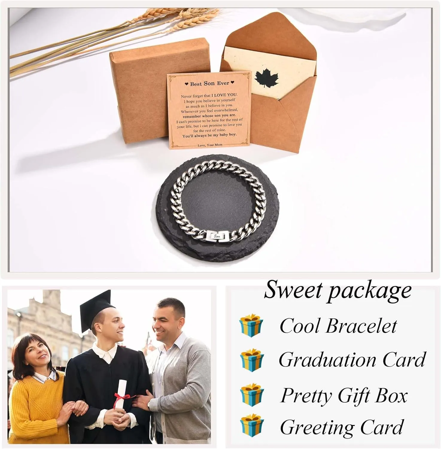 Dad Son Grandson Uncle Nephew Brother Husband Boyfriend Gifts for Men Boys, Cuban Bracelet Gifts Graduation Back to School Birthday Christmas Anniversary Valentines Day Gifts for Him Men Teen Boys