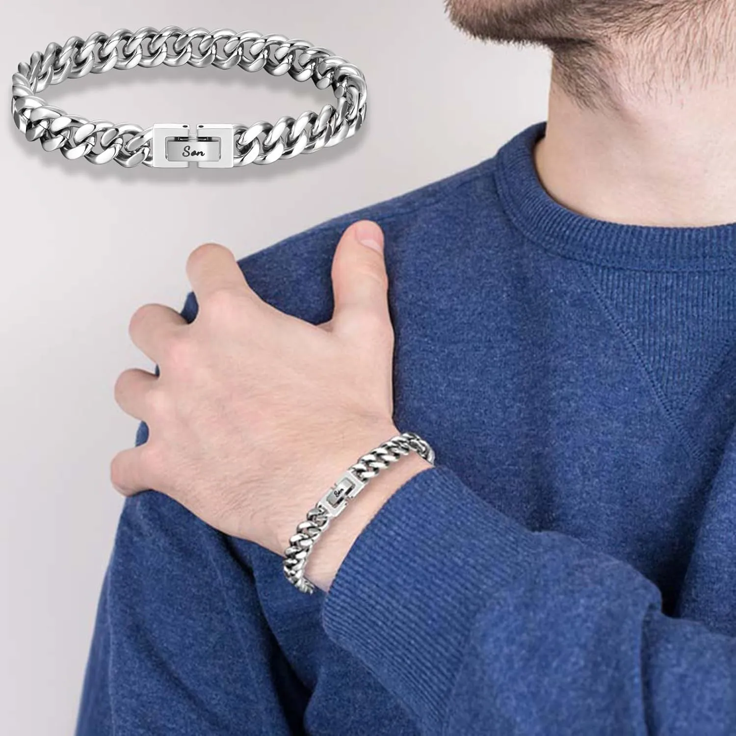 Dad Son Grandson Uncle Nephew Brother Husband Boyfriend Gifts for Men Boys, Cuban Bracelet Gifts Graduation Back to School Birthday Christmas Anniversary Valentines Day Gifts for Him Men Teen Boys