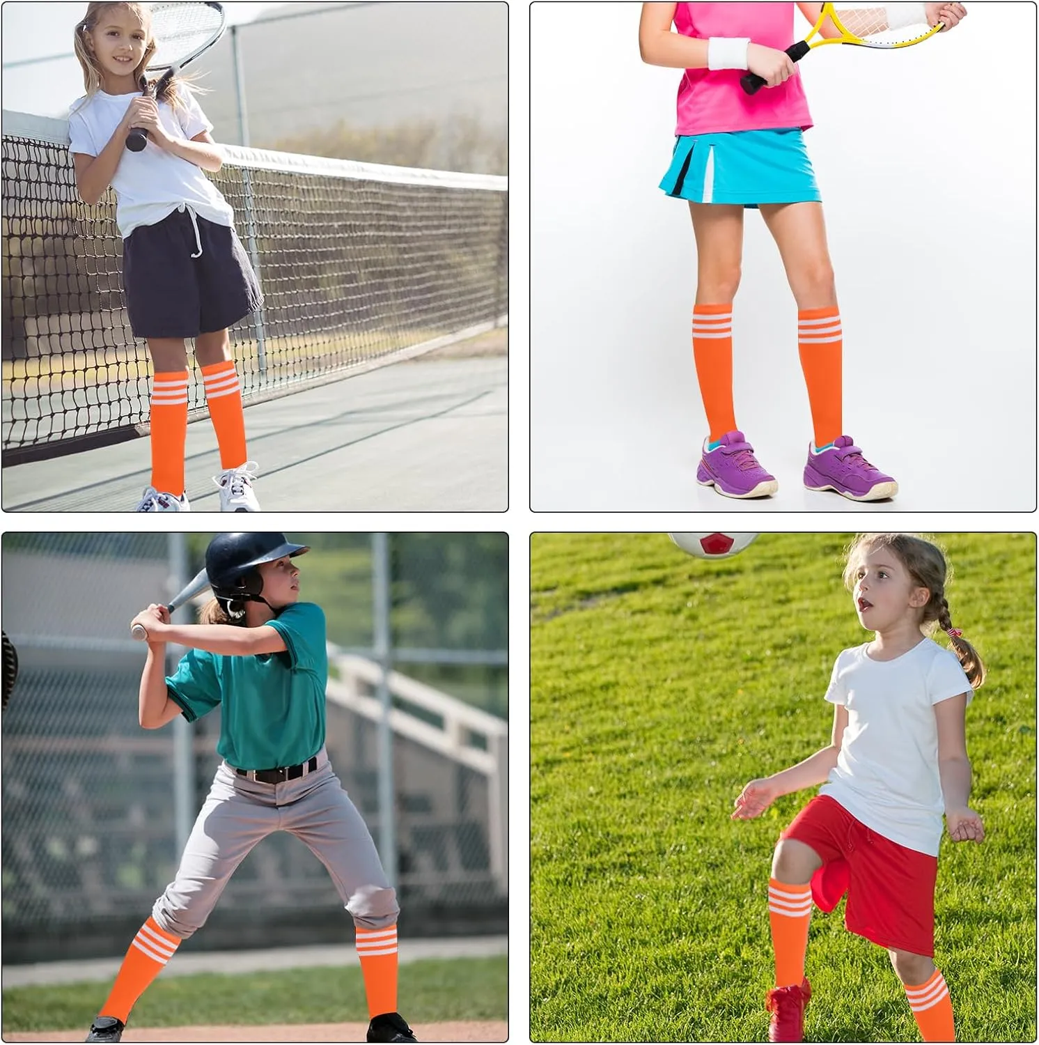 Dxhycc 3 Pairs Kids Soccer Socks Striped Knee High Socks Baseball Softball Socks Youth Athletic Socks for Boys Girls