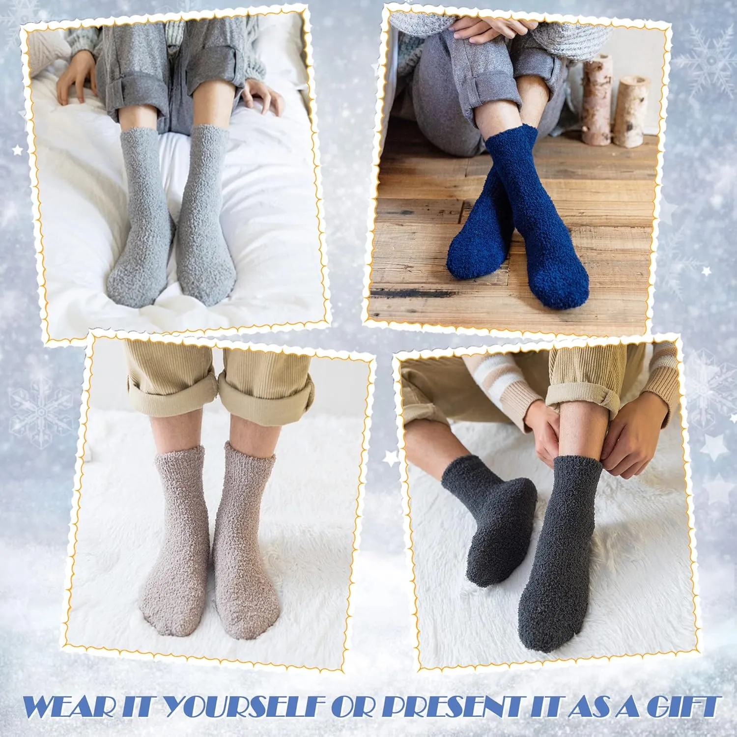 DYW Mens Fuzzy Slipper Socks Super Soft Cozy Fluffy Winter Warm Sleeping Socks
