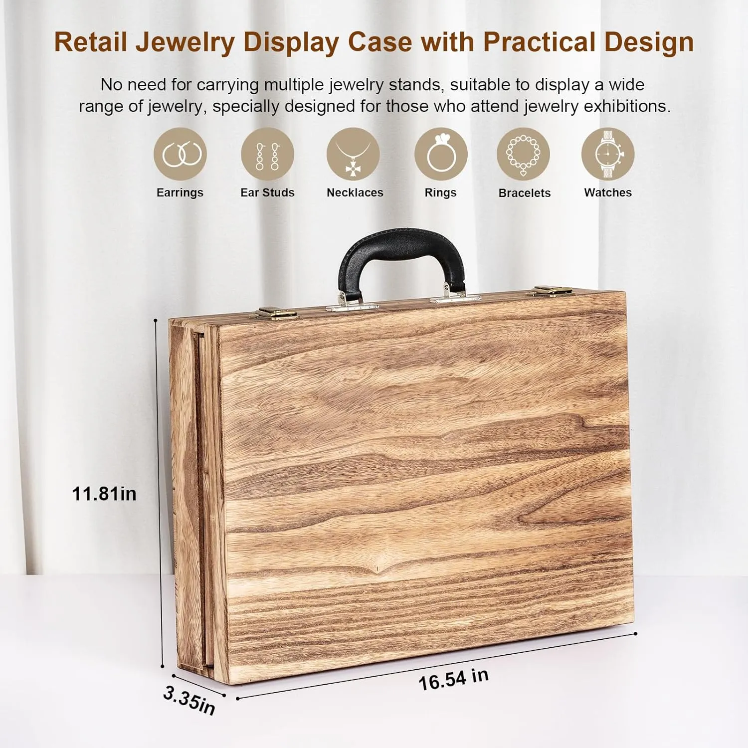 Earring Display for Selling, Portable Wood Jewelry Display Case, Large Capacity Jewelry Display for Selling, Earring Card Holder Organizer with Lock for Earrings, Bracelets, Necklaces