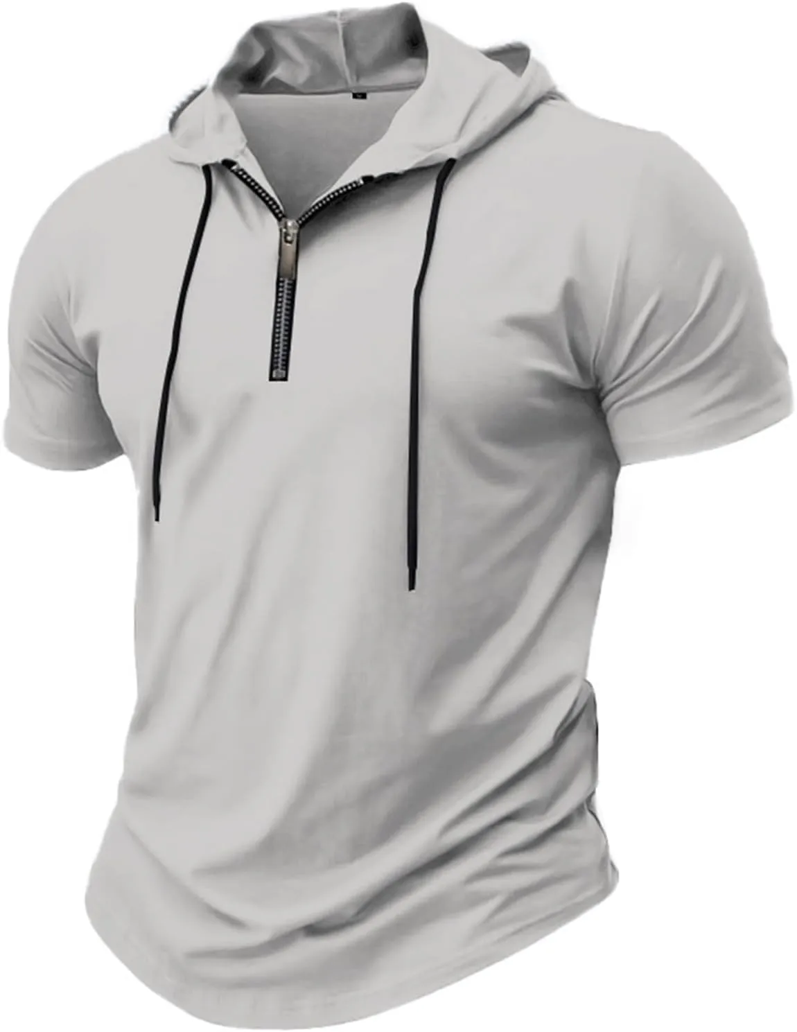 evzosrz Hoodies Mens Quarter Zipper Short Sleeve Hooded T-Shirts Drawstring Lightweight V Neck Pullover Summer Athletic Shirt
