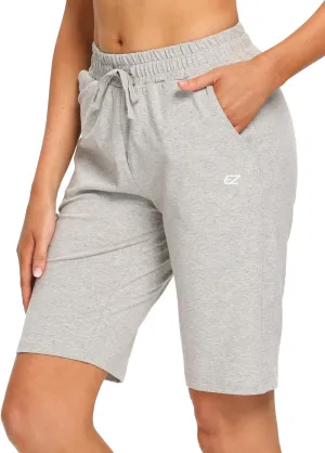 EZRUN Womens Bermuda Shorts Summer Sweat Shorts with Deep Pockets Cotton Shorts for Women Gym Workout