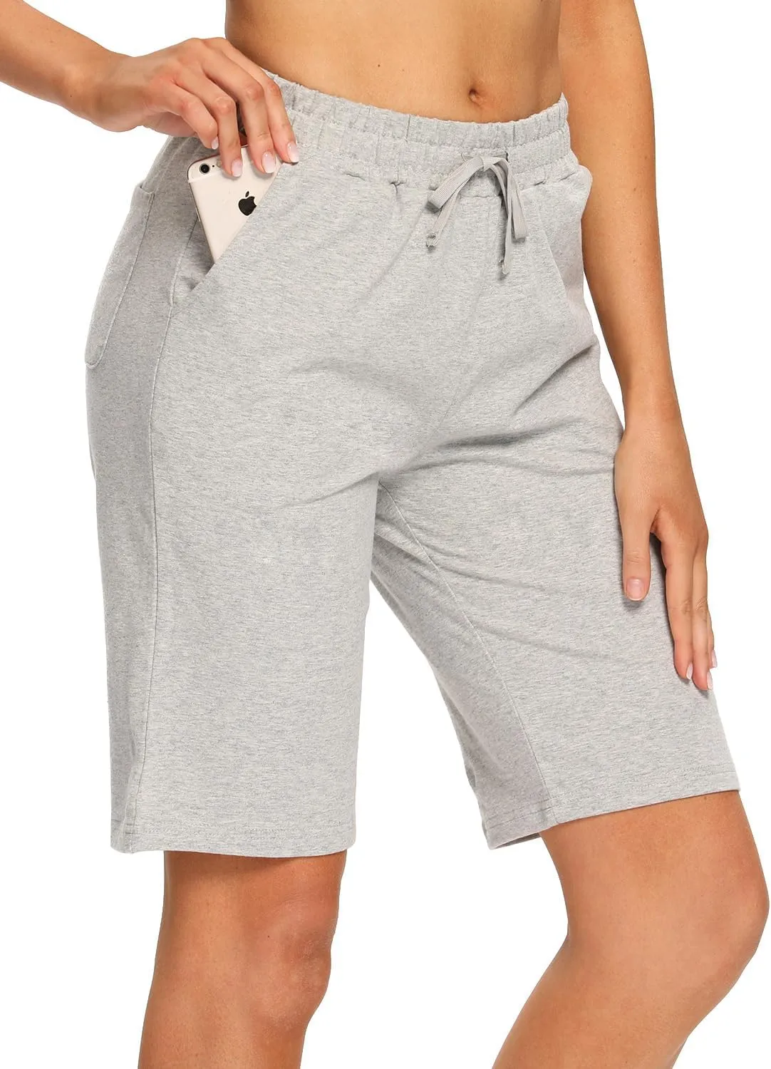 EZRUN Womens Bermuda Shorts Summer Sweat Shorts with Deep Pockets Cotton Shorts for Women Gym Workout