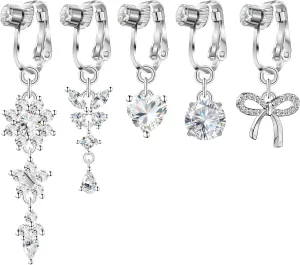 Fake Belly Button Piercing for Women Clip on Belly Button Rings Gold Plated Pink Round Heart Cubic Zirconia Butterfly Flower Bow Fake Belly Piercing Fake Belly Ring