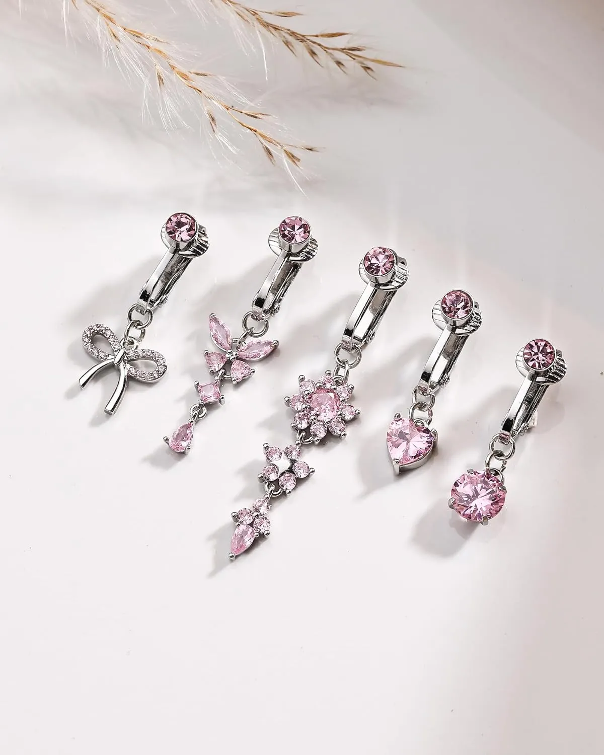 Fake Belly Button Piercing for Women Clip on Belly Button Rings Gold Plated Pink Round Heart Cubic Zirconia Butterfly Flower Bow Fake Belly Piercing Fake Belly Ring