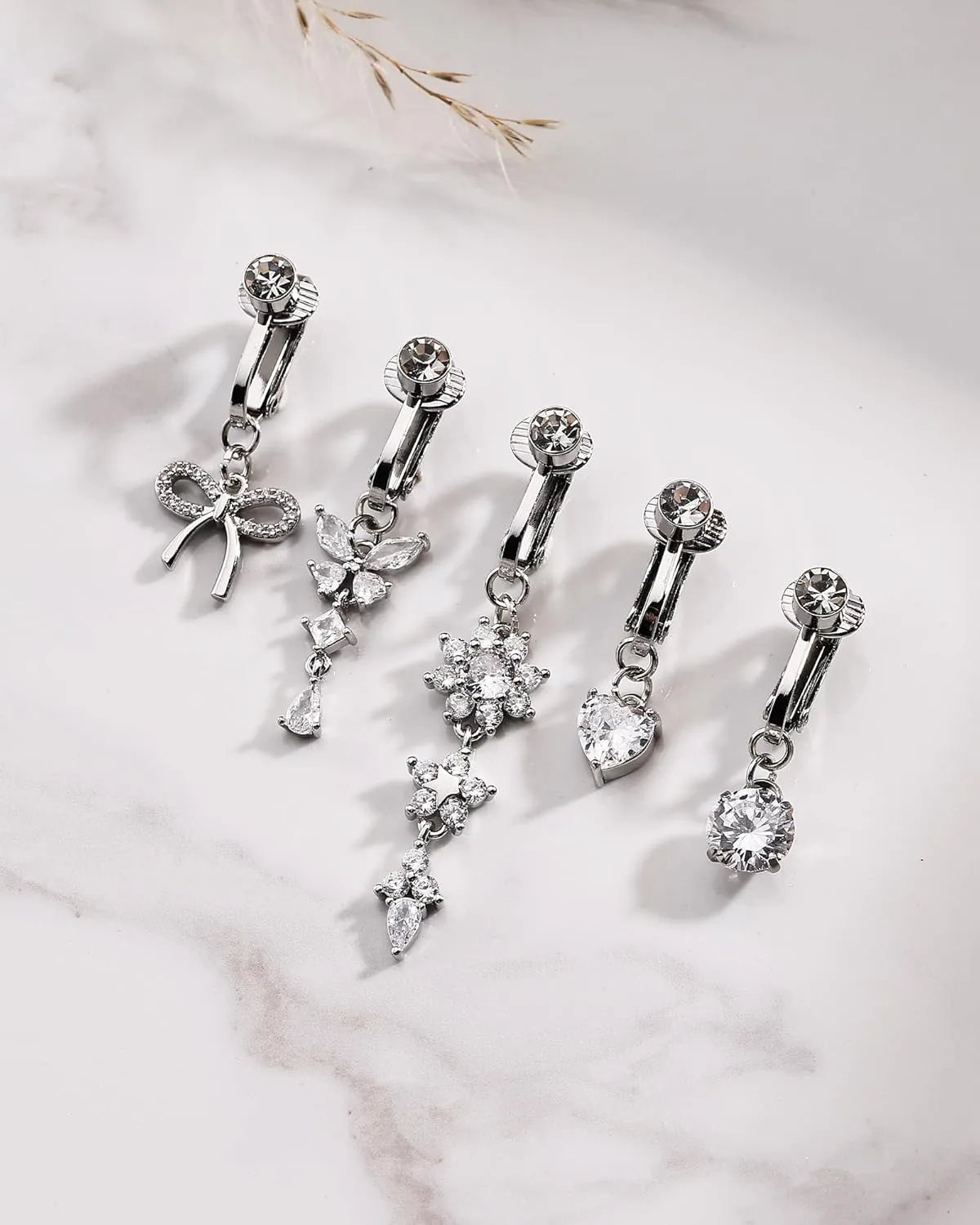 Fake Belly Button Piercing for Women Clip on Belly Button Rings Gold Plated Pink Round Heart Cubic Zirconia Butterfly Flower Bow Fake Belly Piercing Fake Belly Ring