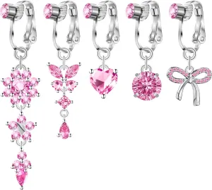 Fake Belly Button Piercing for Women Clip on Belly Button Rings Gold Plated Pink Round Heart Cubic Zirconia Butterfly Flower Bow Fake Belly Piercing Fake Belly Ring
