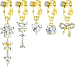 Fake Belly Button Piercing for Women Clip on Belly Button Rings Gold Plated Pink Round Heart Cubic Zirconia Butterfly Flower Bow Fake Belly Piercing Fake Belly Ring