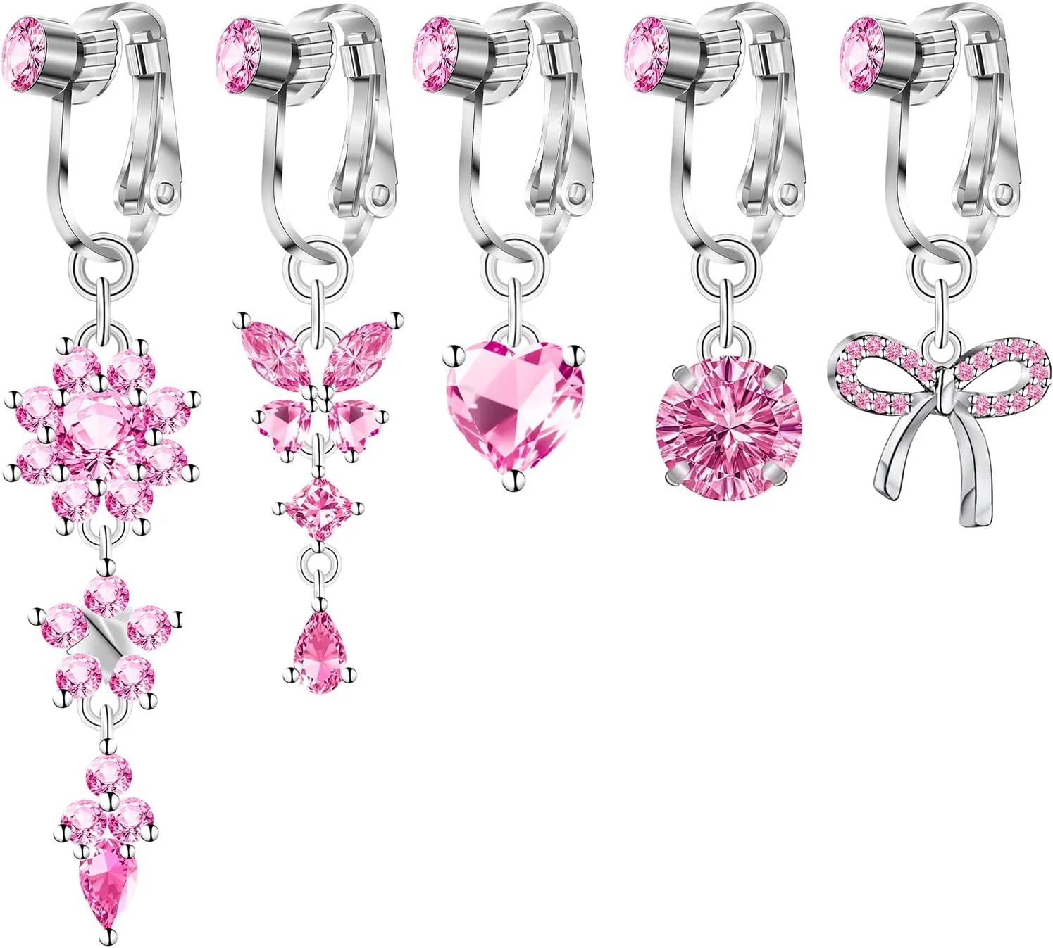 Fake Belly Button Piercing for Women Clip on Belly Button Rings Gold Plated Pink Round Heart Cubic Zirconia Butterfly Flower Bow Fake Belly Piercing Fake Belly Ring