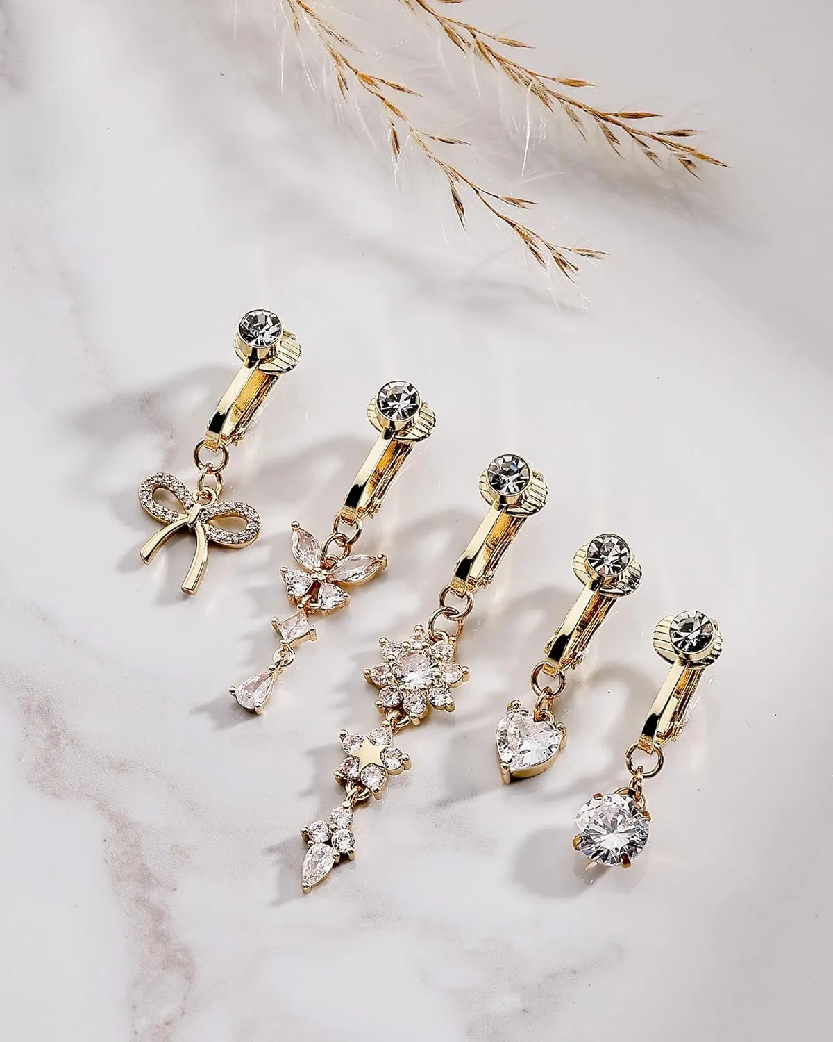 Fake Belly Button Piercing for Women Clip on Belly Button Rings Gold Plated Pink Round Heart Cubic Zirconia Butterfly Flower Bow Fake Belly Piercing Fake Belly Ring