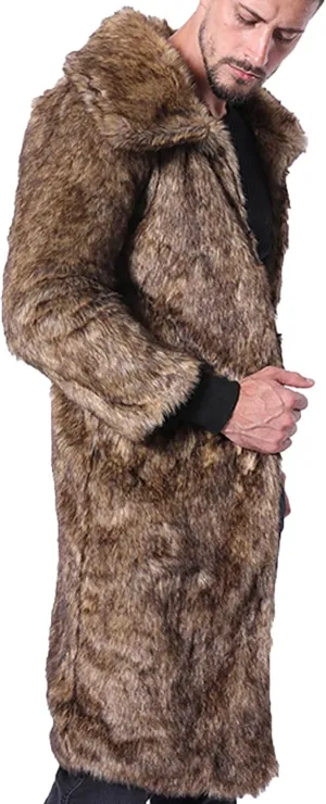 Faux Fur Coat Men Long Fuzzy Fleece Jacket Furry Cardigan Warm Winter Coats Fur Collar Overcoat Thick Coats