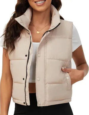 Fengbay Womens Puffer Vest Sleeveless Puffy Cropped Vests Stand Collar Vest Lightweight Bubble Quilted Vests Trendy 2025