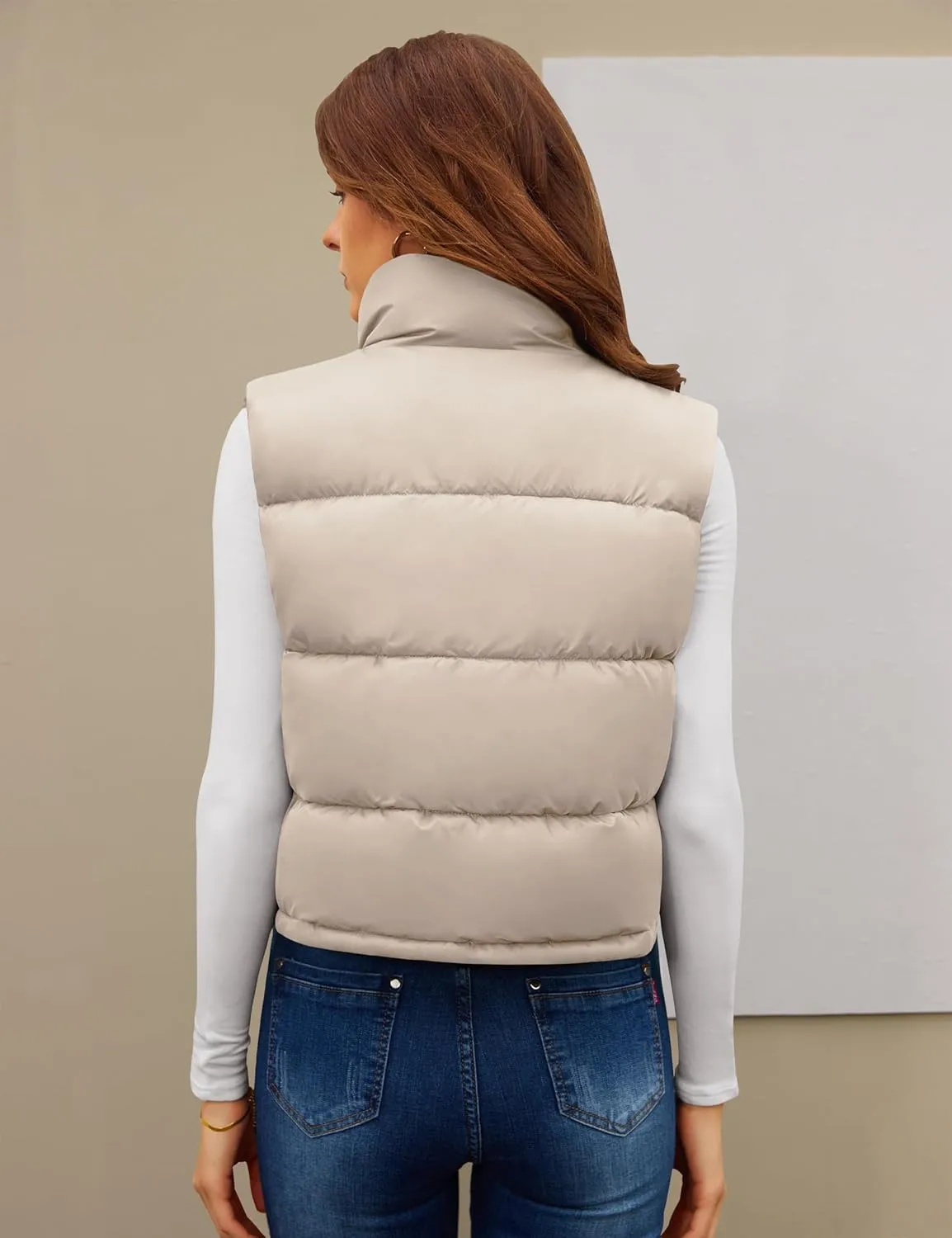 Fengbay Womens Puffer Vest Sleeveless Puffy Cropped Vests Stand Collar Vest Lightweight Bubble Quilted Vests Trendy 2025