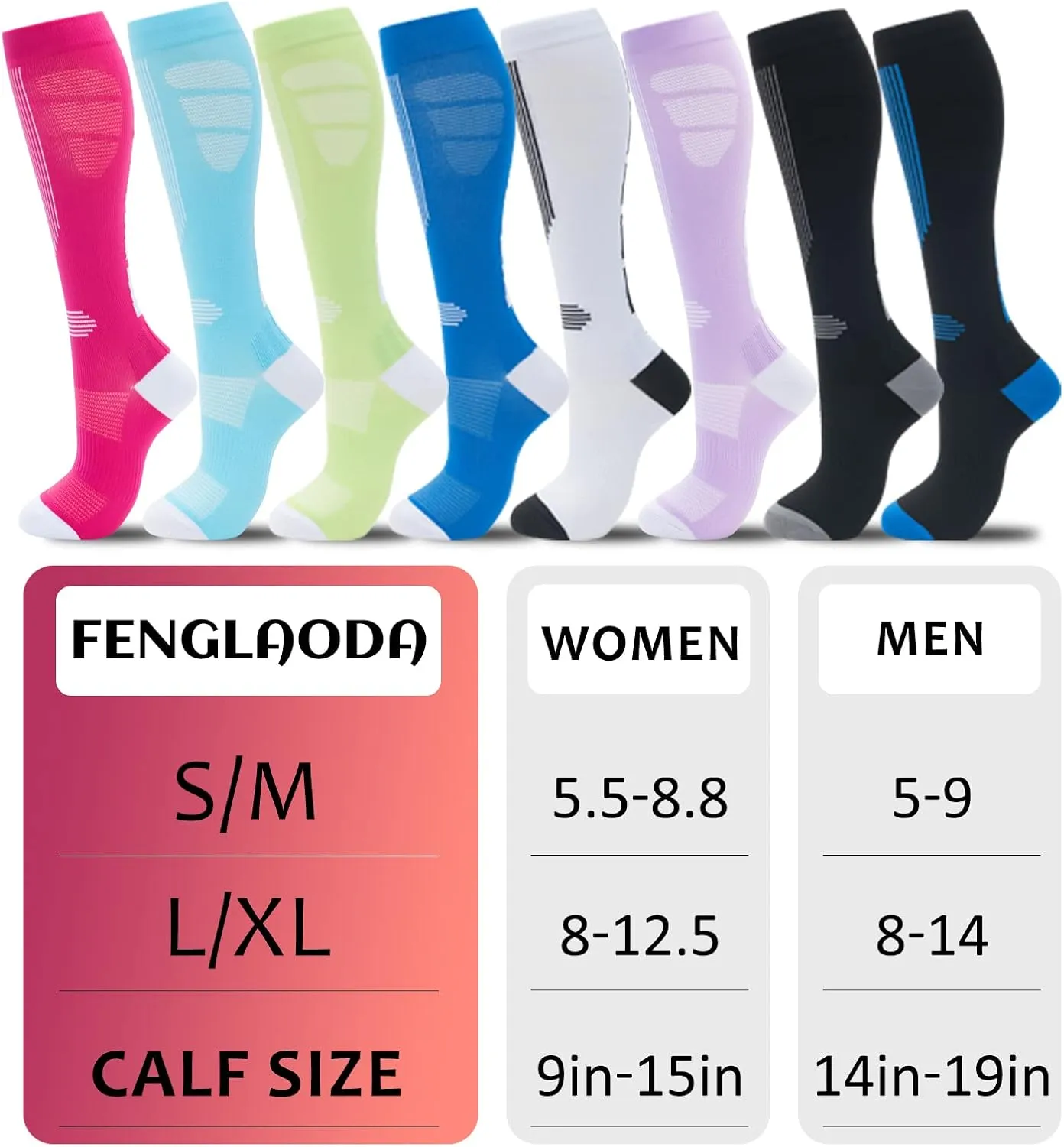 fenglaoda Compression Socks for Women Men 3 Pairs Graduated Compression Support Circulation Socks for Nurses