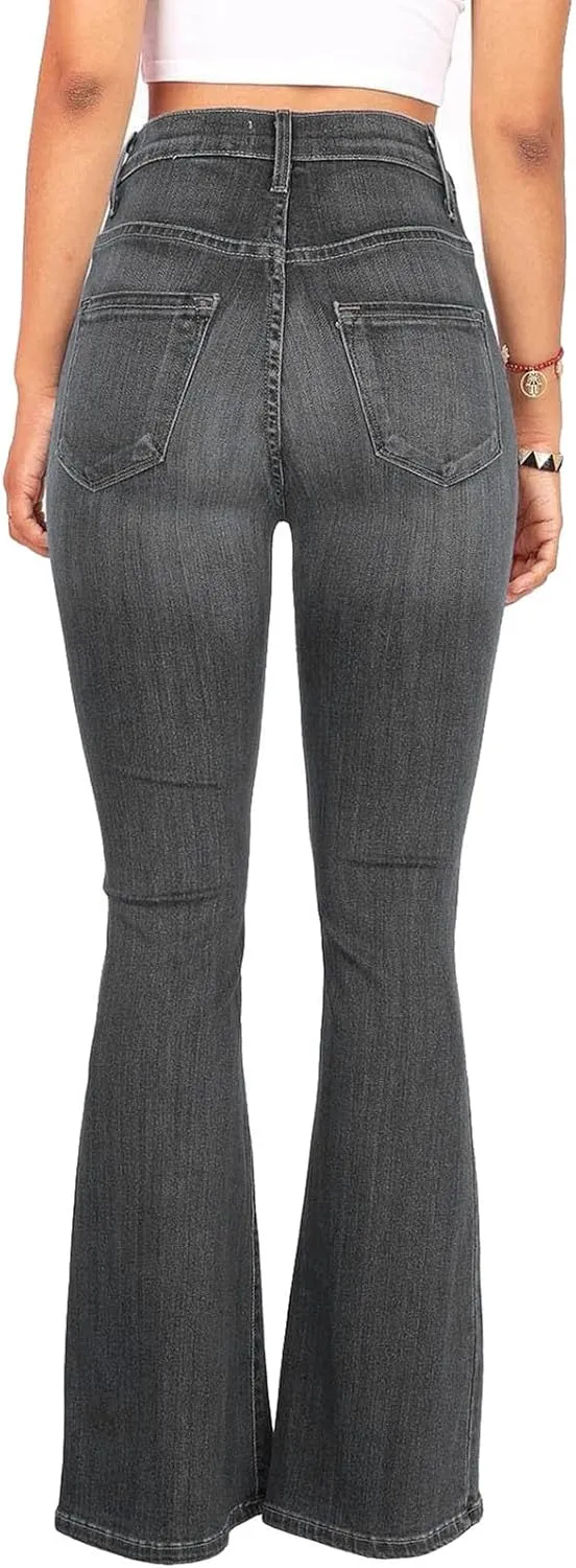 Flare Jeans for Women Bell Bottom High Waisted Bootcut Jeans Button Fly Casual Pants Trousers with Pockets