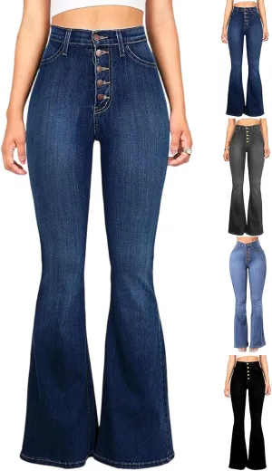 Flare Jeans for Women Bell Bottom High Waisted Bootcut Jeans Button Fly Casual Pants Trousers with Pockets