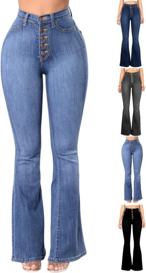Flare Jeans for Women Bell Bottom High Waisted Bootcut Jeans Button Fly Casual Pants Trousers with Pockets