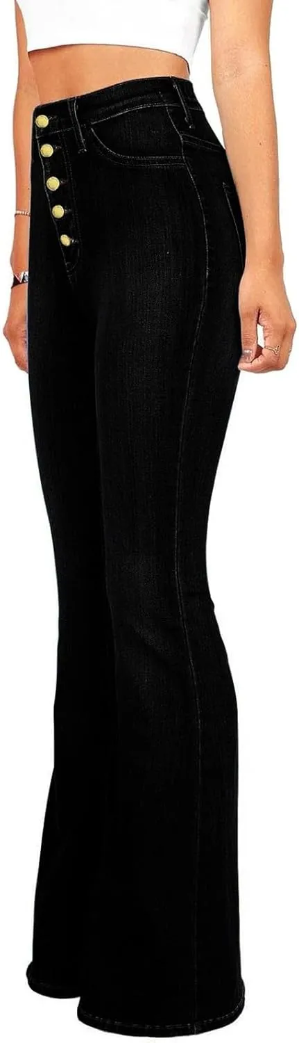 Flare Jeans for Women Bell Bottom High Waisted Bootcut Jeans Button Fly Casual Pants Trousers with Pockets