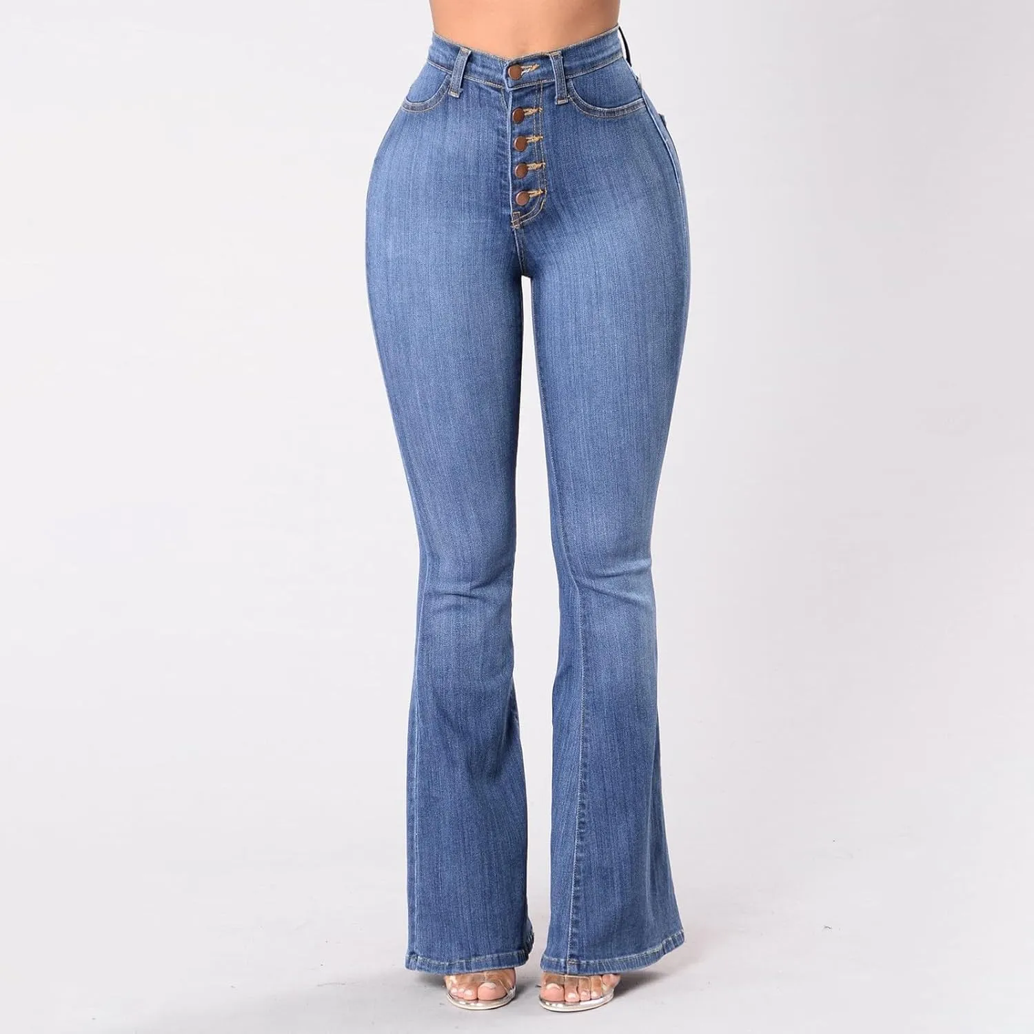 Flare Jeans for Women Bell Bottom High Waisted Bootcut Jeans Button Fly Casual Pants Trousers with Pockets