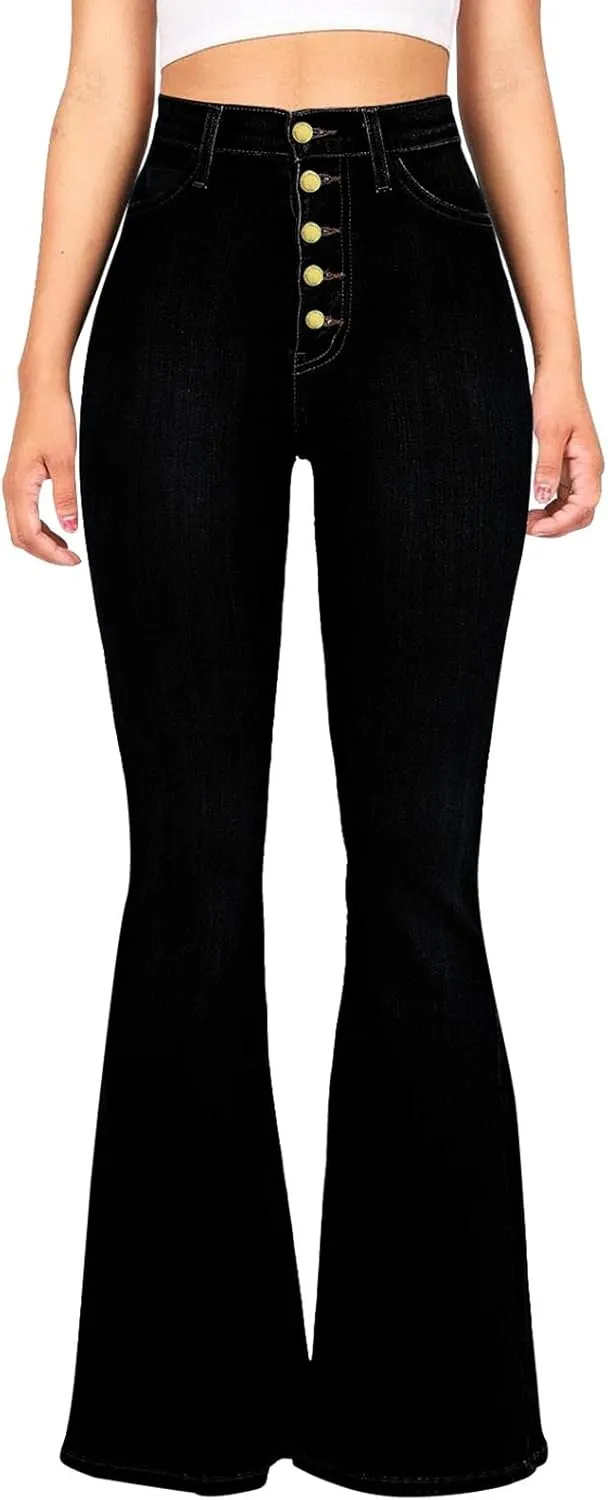 Flare Jeans for Women Bell Bottom High Waisted Bootcut Jeans Button Fly Casual Pants Trousers with Pockets