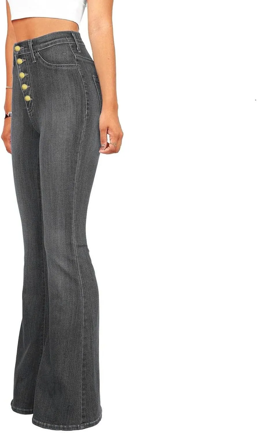Flare Jeans for Women Bell Bottom High Waisted Bootcut Jeans Button Fly Casual Pants Trousers with Pockets