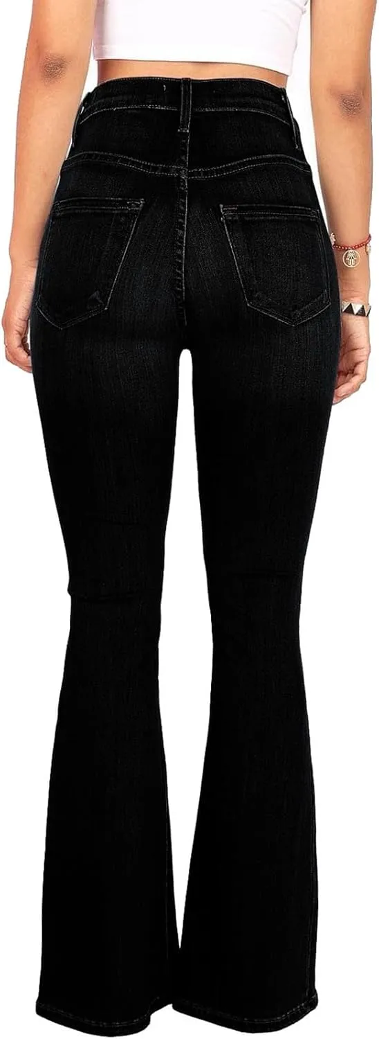 Flare Jeans for Women Bell Bottom High Waisted Bootcut Jeans Button Fly Casual Pants Trousers with Pockets